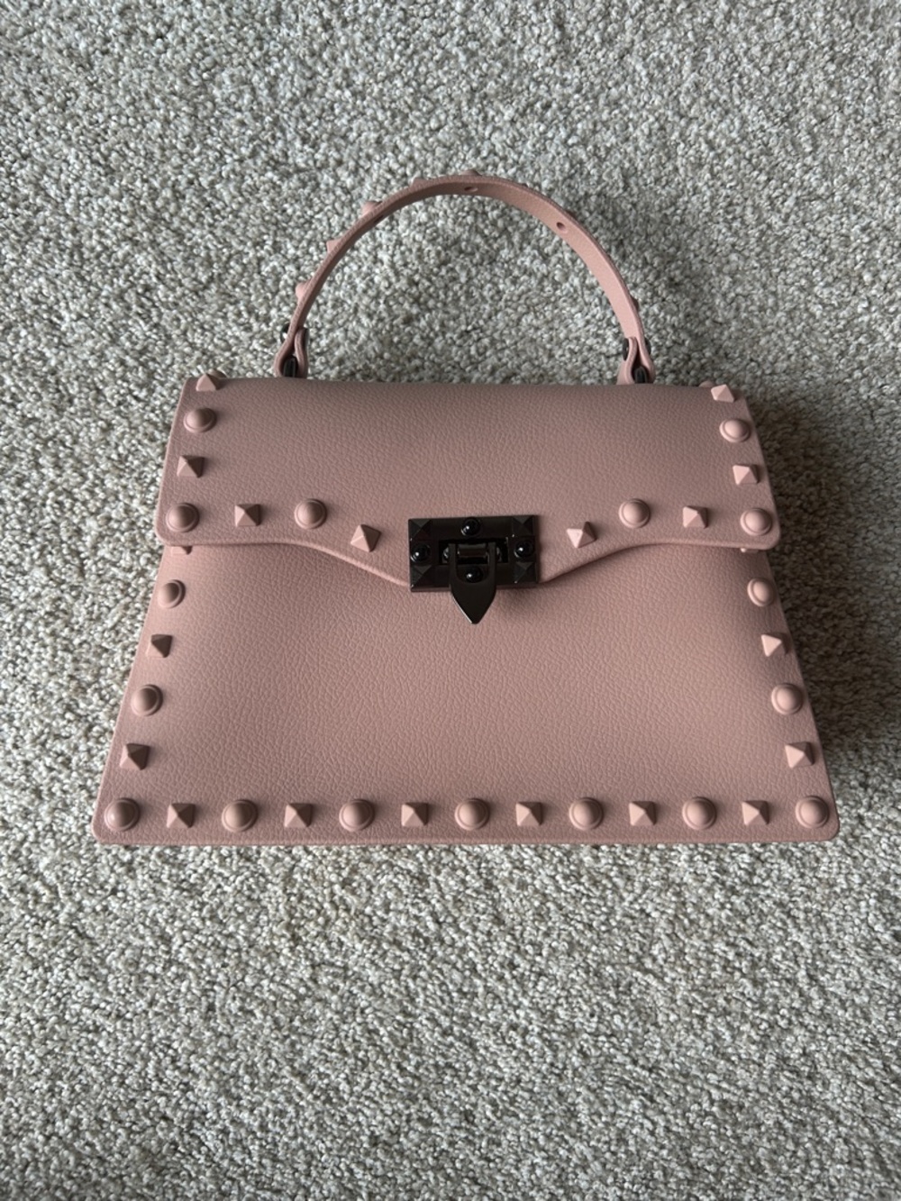 Studded Jelly Structured Top-Handle Bag in Blush Pink